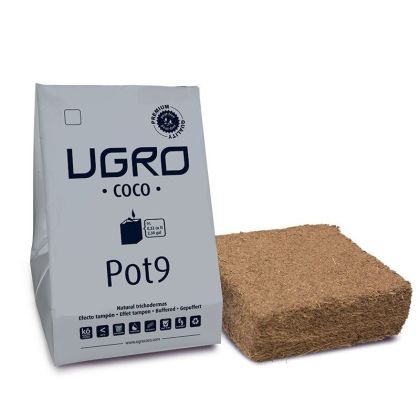 UGRO Pot9 a block of compressed coco substrate with Thrichoderma in a 9L pot